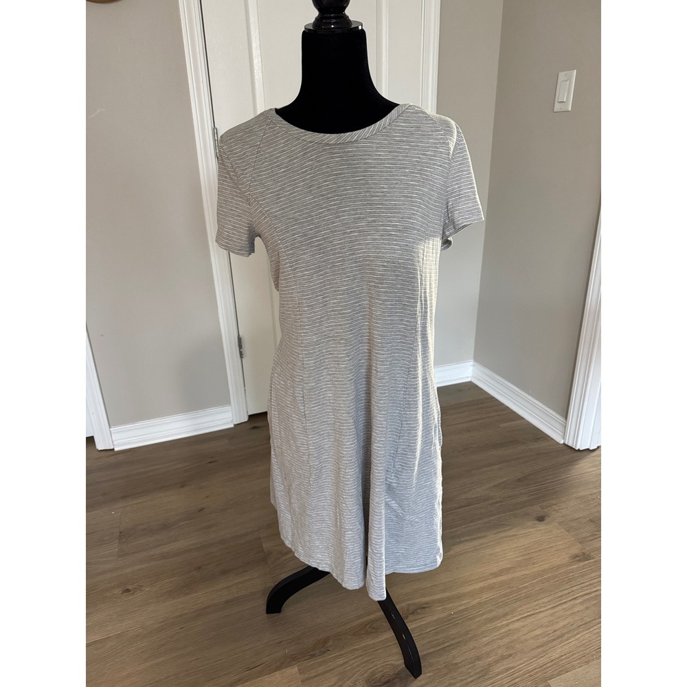 Toad&Co Gray Striped Tencel Organic Cotton Pocket T-Shirt Dress Womens Large